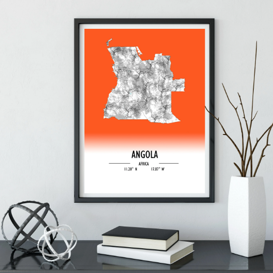 Map Poster Angola / Angola Map Print / Angola Map Wall Art / Angola Décor / Angola Decoration / Angola Gift / Anniversary Wedding Gift