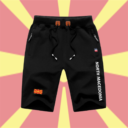 North Macedonia Shorts / North Macedonia Pants / North Macedonia Shorts Flag / North Macedonia Jersey / Grey Shorts / Black Shorts