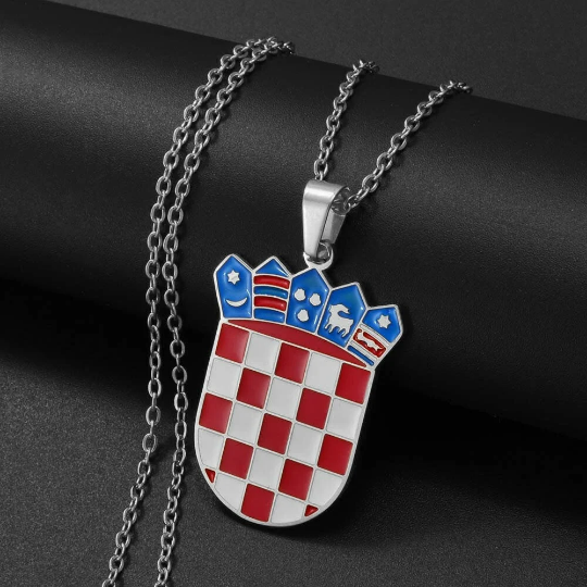 18k Gold Plated Croatia Map Necklace, Croatia Necklace, Croatia Flag, Croatia Jewelry, Croatia Pendant, Croatia Gifts, Croatia Earrings