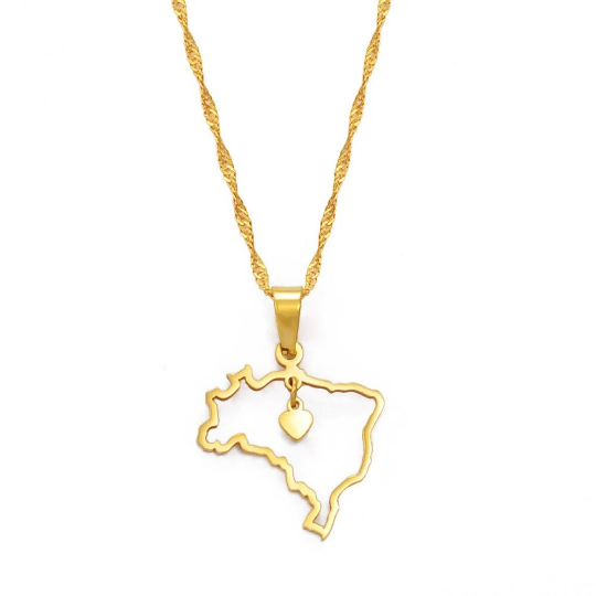 18k Gold Plated Brazil Necklace, Brazil Jewelry, Brazil Necklace, Brazil Jewelry, Brazil Earrings, Brazil Gift, Brazil