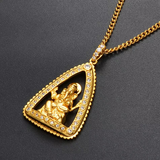 18K Gold Plated Hindu Necklace / Clear Hindu Pendant / Buddhist Necklace / Buddha Jewelry / Guanyin Necklace / Ganesha Pendant