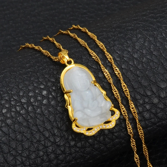 18K Gold Plated Buddha Charm Necklace / Clear Buddha Pendant / Buddhist Necklace / Buddha Jewelry / Guanyin Necklace / Buddha Amulet
