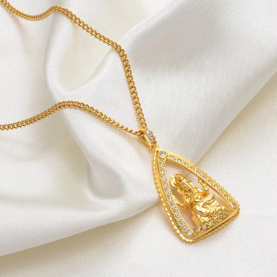 18K Gold Plated Hindu Necklace / Clear Hindu Pendant / Buddhist Necklace / Buddha Jewelry / Guanyin Necklace / Ganesha Pendant
