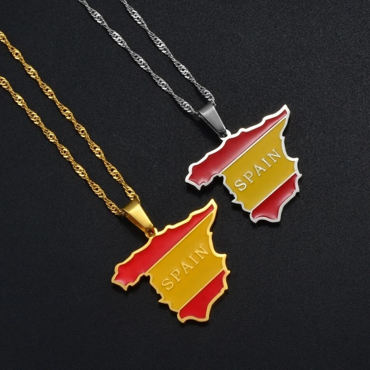 18K Gold Plated Spain Colored Necklace, Spain Earrings, Spain Jewelry, Spain Tshirt, Spain Bracelet, Spain Flag, Spain Gift Ideas