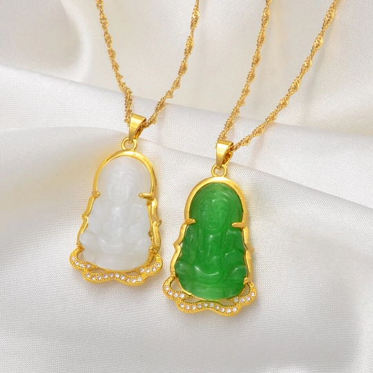 18K Gold Plated Buddha Charm Necklace / Clear Buddha Pendant / Buddhist Necklace / Buddha Jewelry / Guanyin Necklace / Buddha Amulet