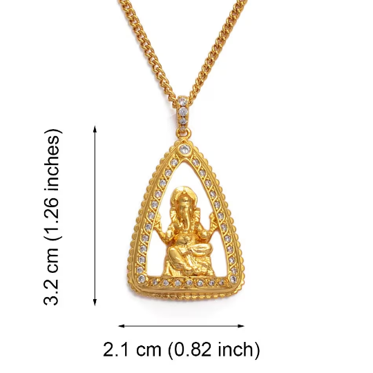 18K Gold Plated Hindu Necklace / Clear Hindu Pendant / Buddhist Necklace / Buddha Jewelry / Guanyin Necklace / Ganesha Pendant