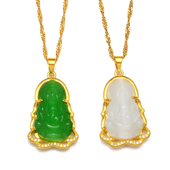18K Gold Plated Buddha Charm Necklace / Clear Buddha Pendant / Buddhist Necklace / Buddha Jewelry / Guanyin Necklace / Buddha Amulet