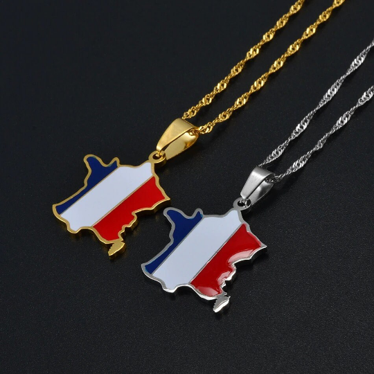 France 18K Gold Plated Colored Necklace / France Jewelry / France Pendant / France Gift