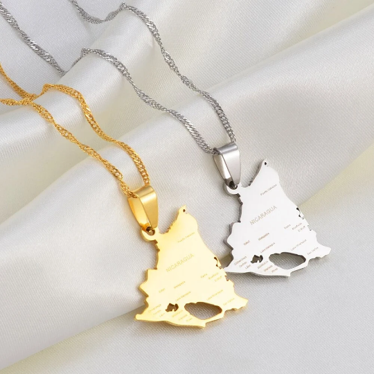 Nicaragua 18K Gold Plated Necklace / Nicaragua Flag Color Necklace / Nicaragua map / Nicaragua Jewelry / Nicaragua Pendant / Nicaragua Gift