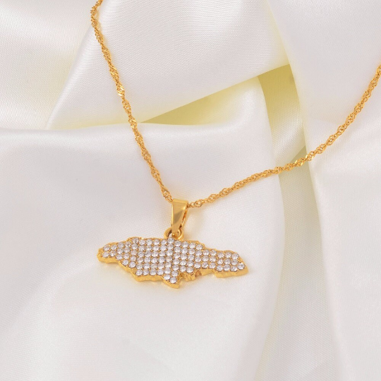 18K Gold Plated Jamaica Map Sparkle With Rhinestone
