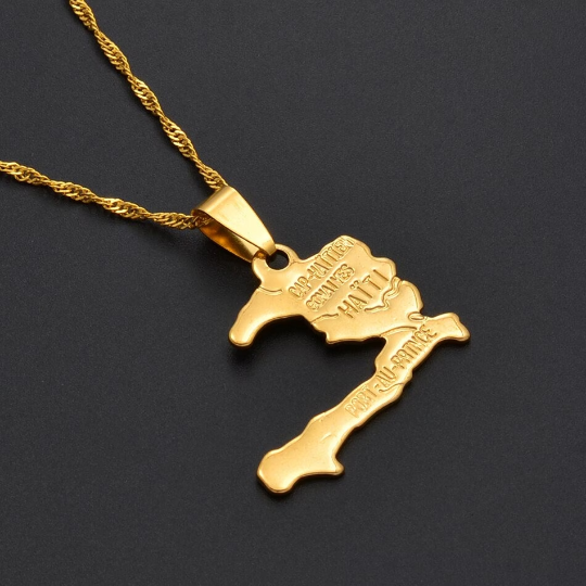 18k Gold Plated Haiti Map Necklace - Haiti Necklace - Haiti Necklaces - Haiti Pendant - Haiti Jewelry - Haiti Charm - Haiti Pendent