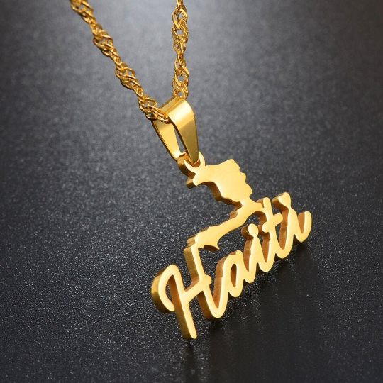 18K Gold Plated Haiti Map Necklace