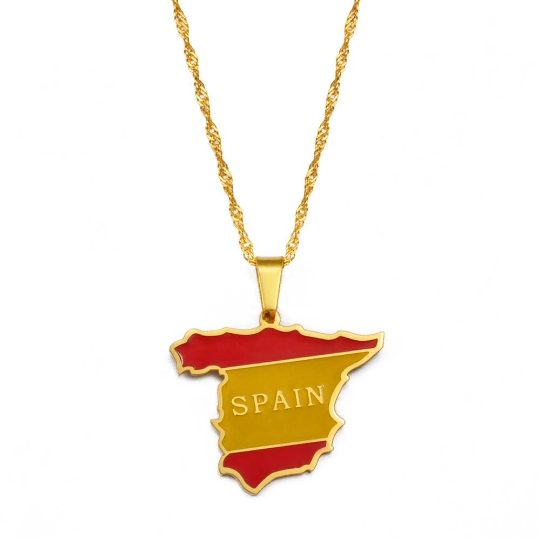 18K Gold Plated Spain Colored Necklace, Spain Earrings, Spain Jewelry, Spain Tshirt, Spain Bracelet, Spain Flag, Spain Gift Ideas