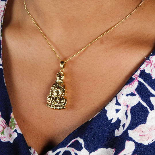 18K Gold Plated Buddha Charm Necklace / Clear Buddha Pendant / Buddhist Necklace / Buddha Jewelry / Guanyin Necklace / Buddha Amulet