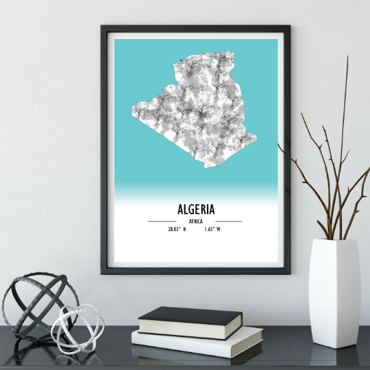 Map Poster Algeria / Algeria Map Print / Algeria Map Wall Art / Algeria Décor / Algeria Decoration / Algeria Gift / Anniversary Wedding Gift