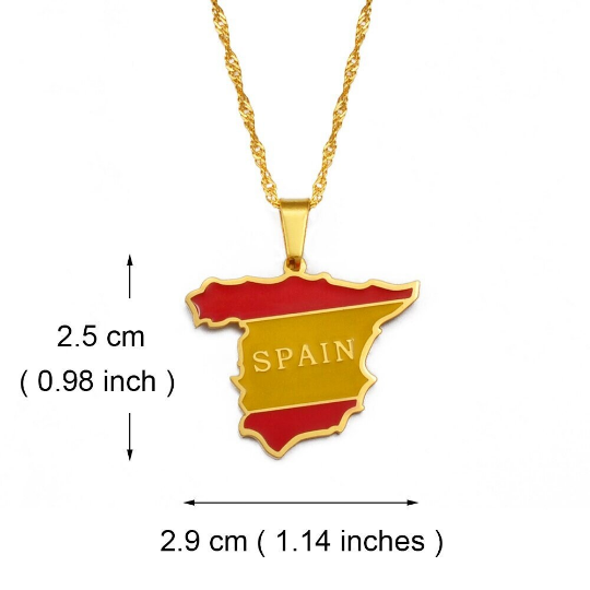 18K Gold Plated Spain Colored Necklace, Spain Earrings, Spain Jewelry, Spain Tshirt, Spain Bracelet, Spain Flag, Spain Gift Ideas