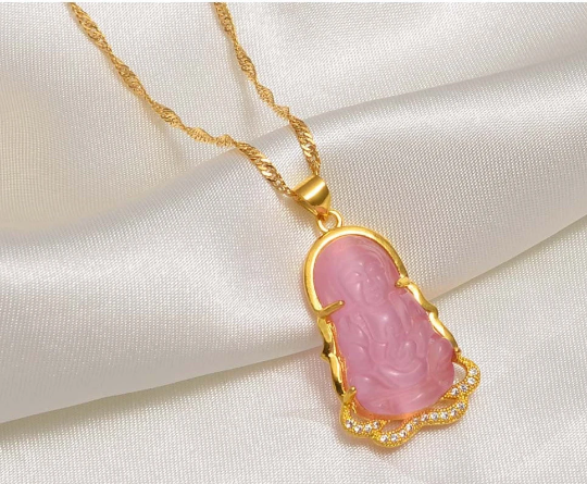 18K Gold Plated Buddha Charm Necklace / Clear Buddha Pendant / Buddhist Necklace / Buddha Jewelry / Guanyin Necklace / Buddha Amulet