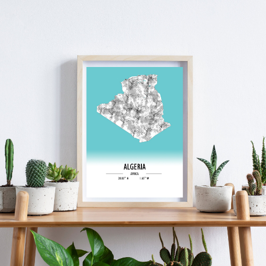 Map Poster Algeria / Algeria Map Print / Algeria Map Wall Art / Algeria Décor / Algeria Decoration / Algeria Gift / Anniversary Wedding Gift