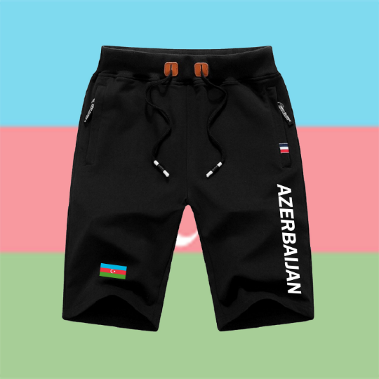 Azerbaijan Shorts / Azerbaijan Pants / Azerbaijan Shorts Flag / Azerbaijan Jersey / Grey Shorts / Black Shorts / Azerbaijan Poster