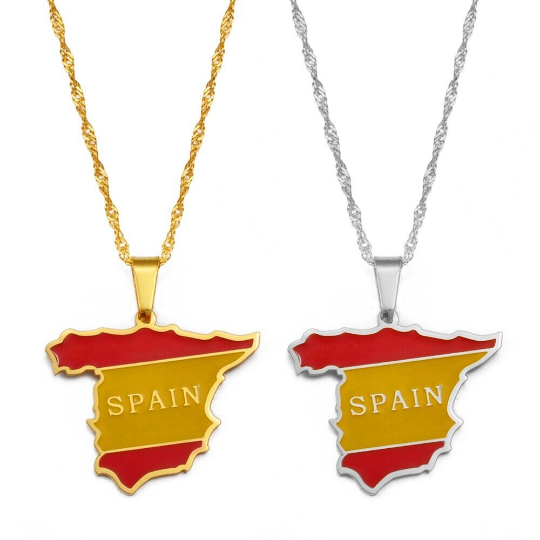 18K Gold Plated Spain Colored Necklace, Spain Earrings, Spain Jewelry, Spain Tshirt, Spain Bracelet, Spain Flag, Spain Gift Ideas