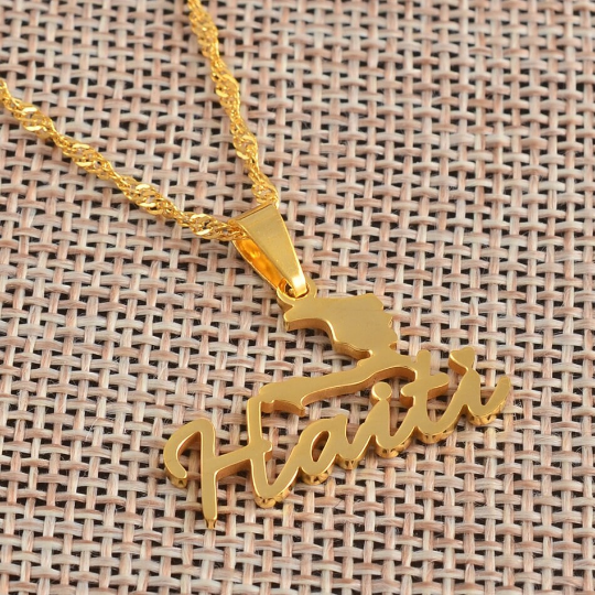 18K Gold Plated Haiti Map Necklace