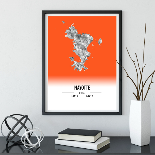 Map Poster Mayotte / Mayotte Map Print / Mayotte Map Wall Art / Mayotte Décor / Mayotte Decoration / Mayotte Gift / Anniversary Wedding Gift