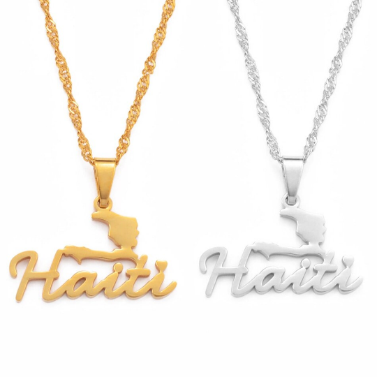 18K Gold Plated Haiti Map Necklace