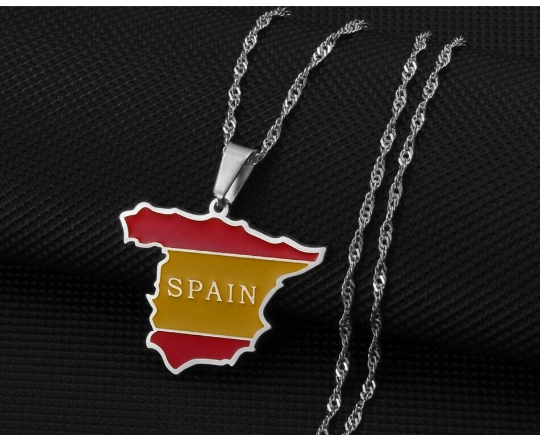 18K Gold Plated Spain Colored Necklace, Spain Earrings, Spain Jewelry, Spain Tshirt, Spain Bracelet, Spain Flag, Spain Gift Ideas