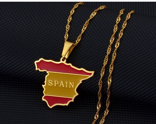 18K Gold Plated Spain Colored Necklace, Spain Earrings, Spain Jewelry, Spain Tshirt, Spain Bracelet, Spain Flag, Spain Gift Ideas