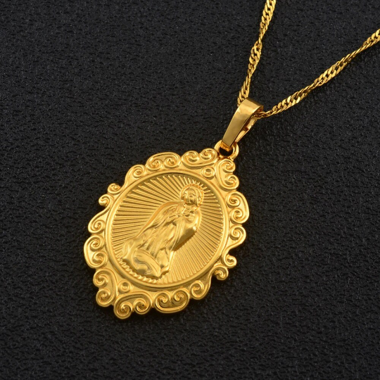 18K Gold Plated Virgin Mary Necklace / Gold Plated Religious Necklace / Christian Necklace / Baptism Jewelry / Virgin Mary Gift
