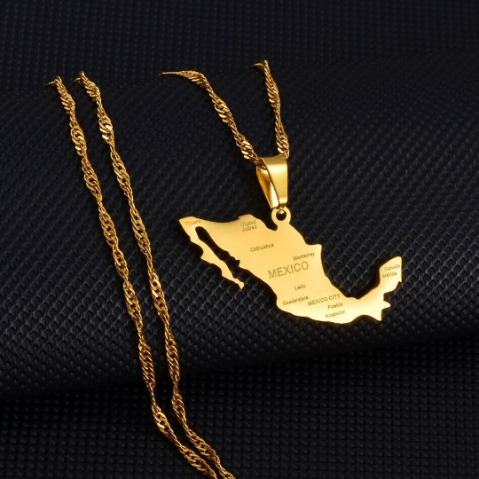 18k Gold Plated Mexico With City Map Necklace