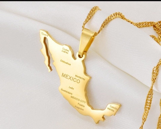 18k Gold Plated Mexico With City Map Necklace