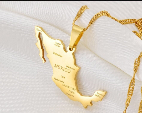 18k Gold Plated Mexico Necklace With City Map, Mexico Necklace, Mexico Jewelry, Mexico Earrings, Mexico Gifts, Mexico Bracelet