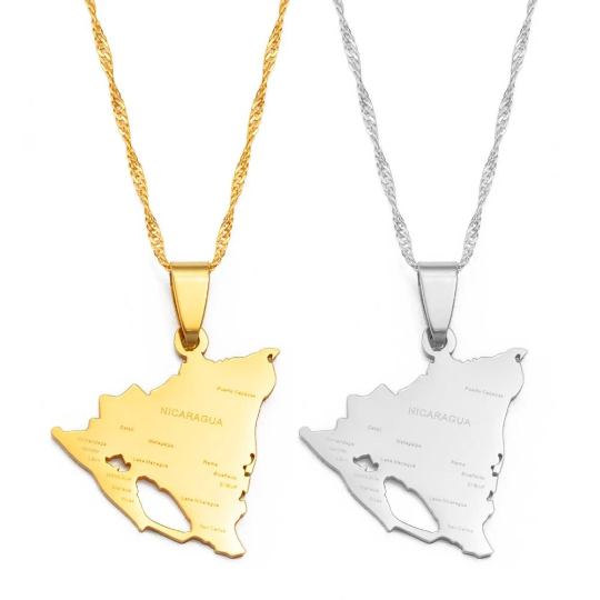 Nicaragua 18K Gold Plated Necklace / Nicaragua Flag Color Necklace / Nicaragua map / Nicaragua Jewelry / Nicaragua Pendant / Nicaragua Gift