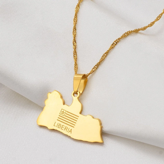 Liberia 18K Gold Plated Necklace / Liberia Jewelry / Liberia Pendant / Liberia Gift