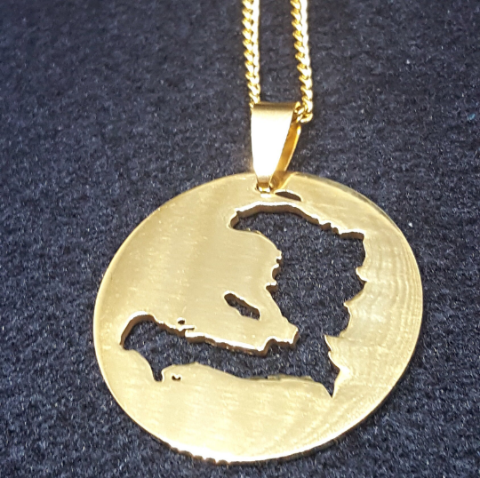 18K Gold Plated Haiti Map Circle Necklace - Haiti Necklace - Haiti Necklaces - Haiti Pendant - Haiti Jewelry - Haiti Charm - Haiti Pendent