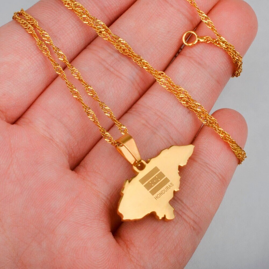 18k Gold Plated "Small" Honduras Necklace, Honduras Jewelry, Honduras Flag, Honduras Earrings, Honduras Map (Plz Check Size)