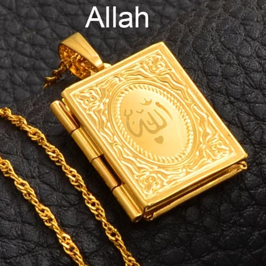 18K Gold Plated Quran Koran Necklace / Ayatul Kursi Necklace / Islamic Necklace / Allah Necklace / Muslim Gift / Insert Pic, Notes Inside