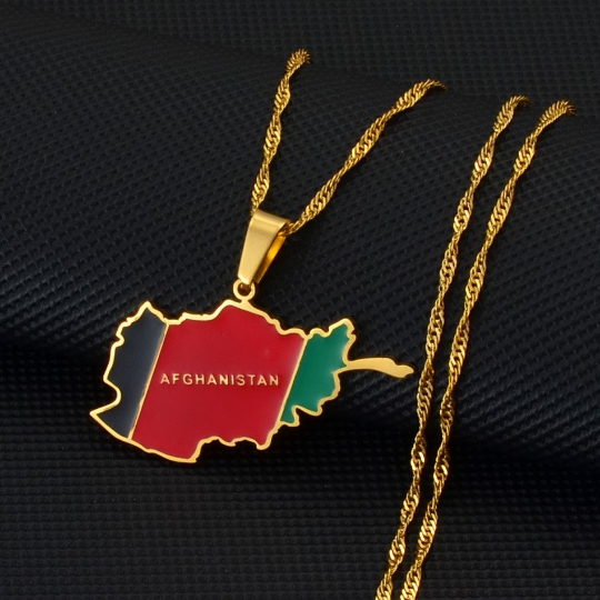 18K Gold Plated Afghanistan Necklaces, Afghanistan Necklace, Afghanistan Gift, Afghanistan Pride, Afghanistan Jewelry, Afghanistan Flag
