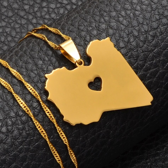 18k Gold Plated Libya Map Necklace