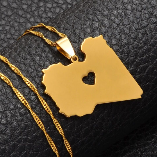 18k Gold Plated Libya Map Necklace, Libya Necklace, Libya Flag, Libya Jewelry, Libya Pendant, Libya Gifts, Libya Earrings, Libya Charm