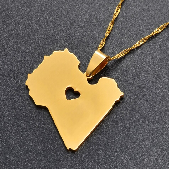 18k Gold Plated Libya Map Necklace