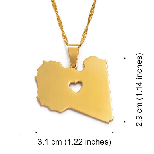 18k Gold Plated Libya Map Necklace, Libya Necklace, Libya Flag, Libya Jewelry, Libya Pendant, Libya Gifts, Libya Earrings, Libya Charm