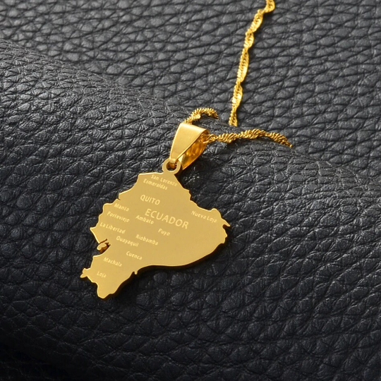 18k Gold Plated Ecuador Gold Plated Necklace, Ecuador Map Gift, Ecuador Necklace, Ecuador Map Bracelet