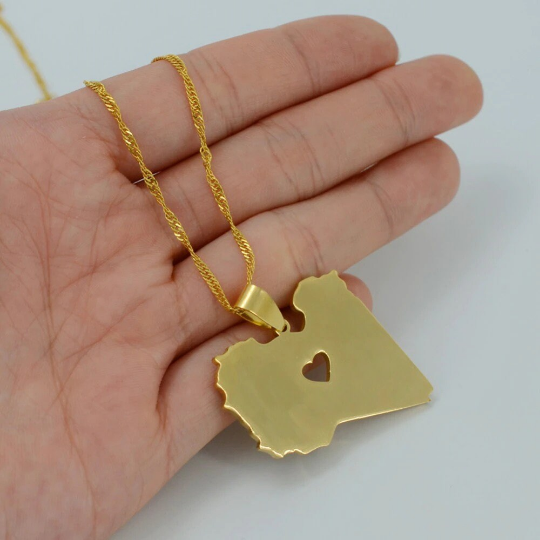 18k Gold Plated Libya Map Necklace