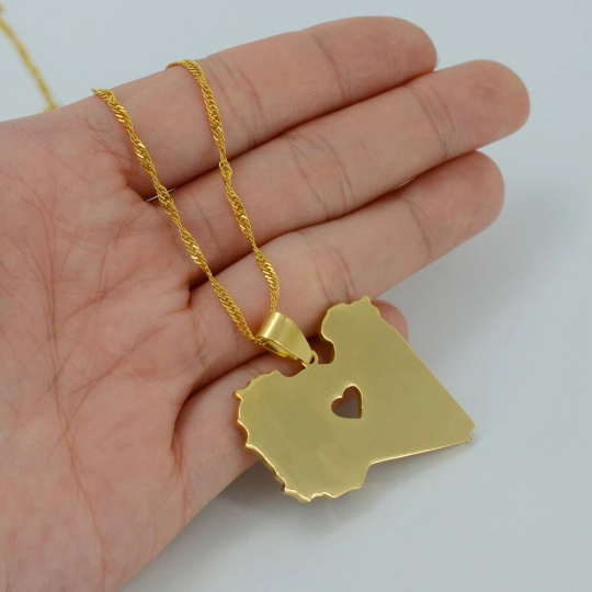 18k Gold Plated Libya Map Necklace, Libya Necklace, Libya Flag, Libya Jewelry, Libya Pendant, Libya Gifts, Libya Earrings, Libya Charm