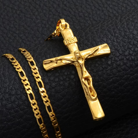 18K Gold Plated Christian Cross Necklace / Christian Cross Necklace / Jesus of Nazareth Necklace / Christian Cross Jewelry / Christian Gift