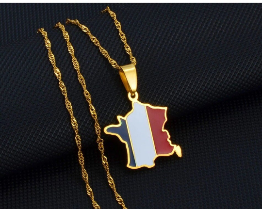 France 18K Gold Plated Colored Necklace / France Jewelry / France Pendant / France Gift