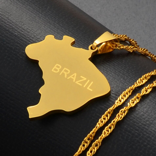 18K Gold Plated Brazil Necklace, Brazil Shirt, Brazil Carnival, Brazil Necklace, Brazil T Shirt, Brazil Mugs, Brazil Gifts, Brazil Poster