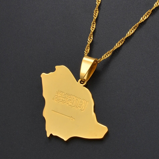 Saudi Arabia 18K Gold Plated Necklace / Saudi Arabia Jewelry / Saudi Arabia Pendant / Saudi Arabia Gift